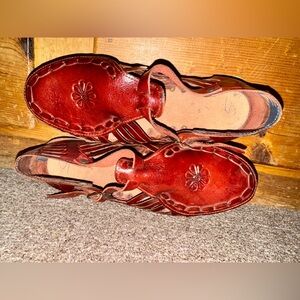 Red Leather Mules with Decorative Perforations